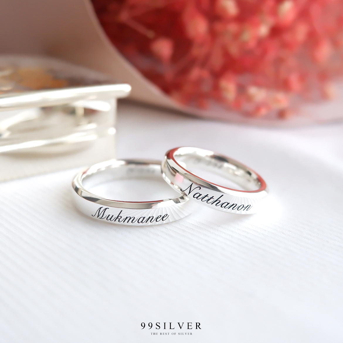 แหวนเงินแท้หน้าเรียบ 4 มิลลิเมตร ขอบลบมุม ตัดเฉียง เนื้อตัน