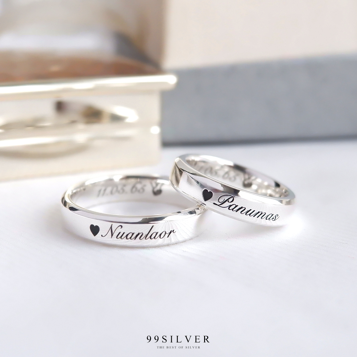 แหวนเงินแท้หน้าเรียบ 4 มิลลิเมตร ขอบลบมุม ตัดเฉียง เนื้อตัน