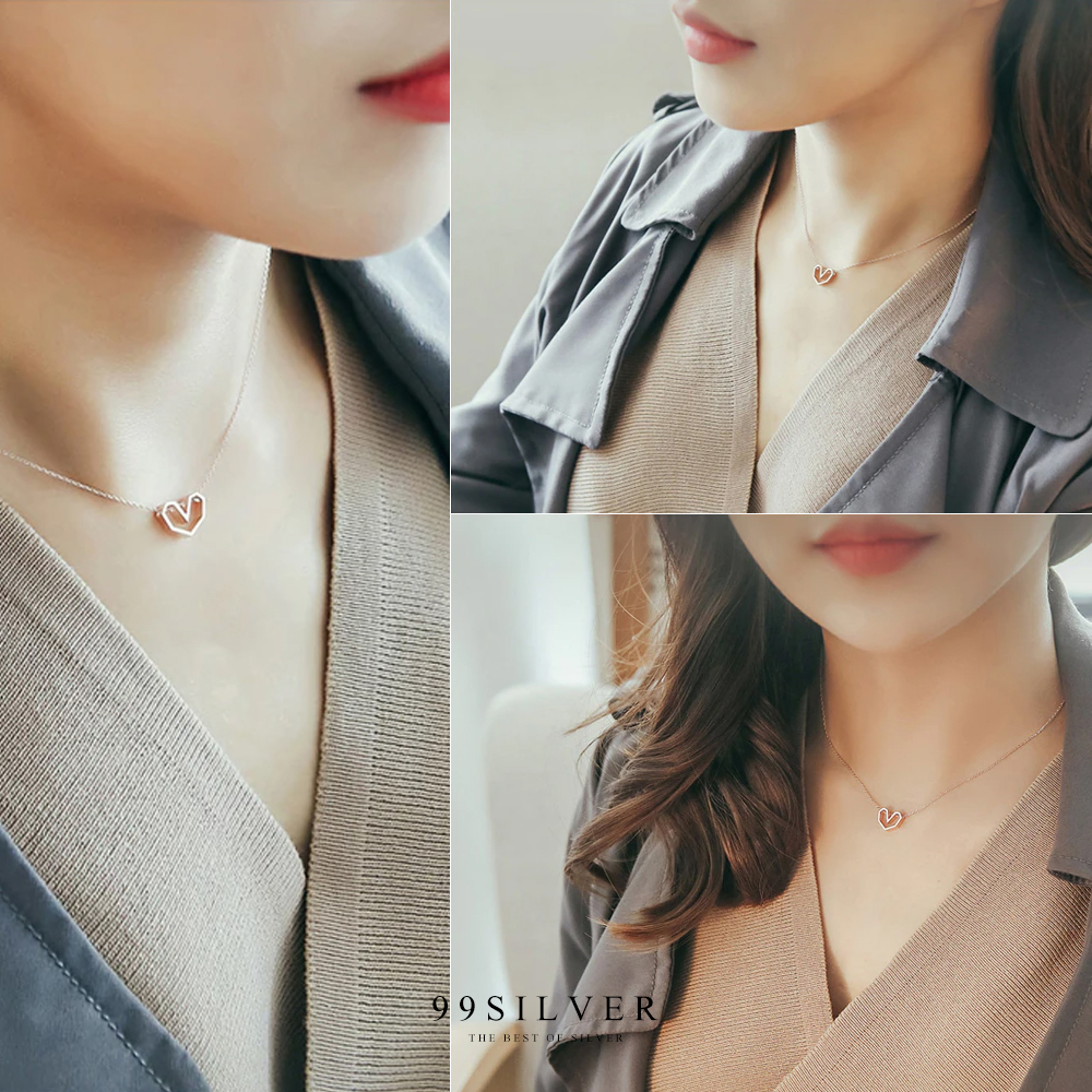 จี้หัวใจ แบบ Minimal ตัวเรือนเงินแท้พร้อมสร้อยขนาดกำลังดี