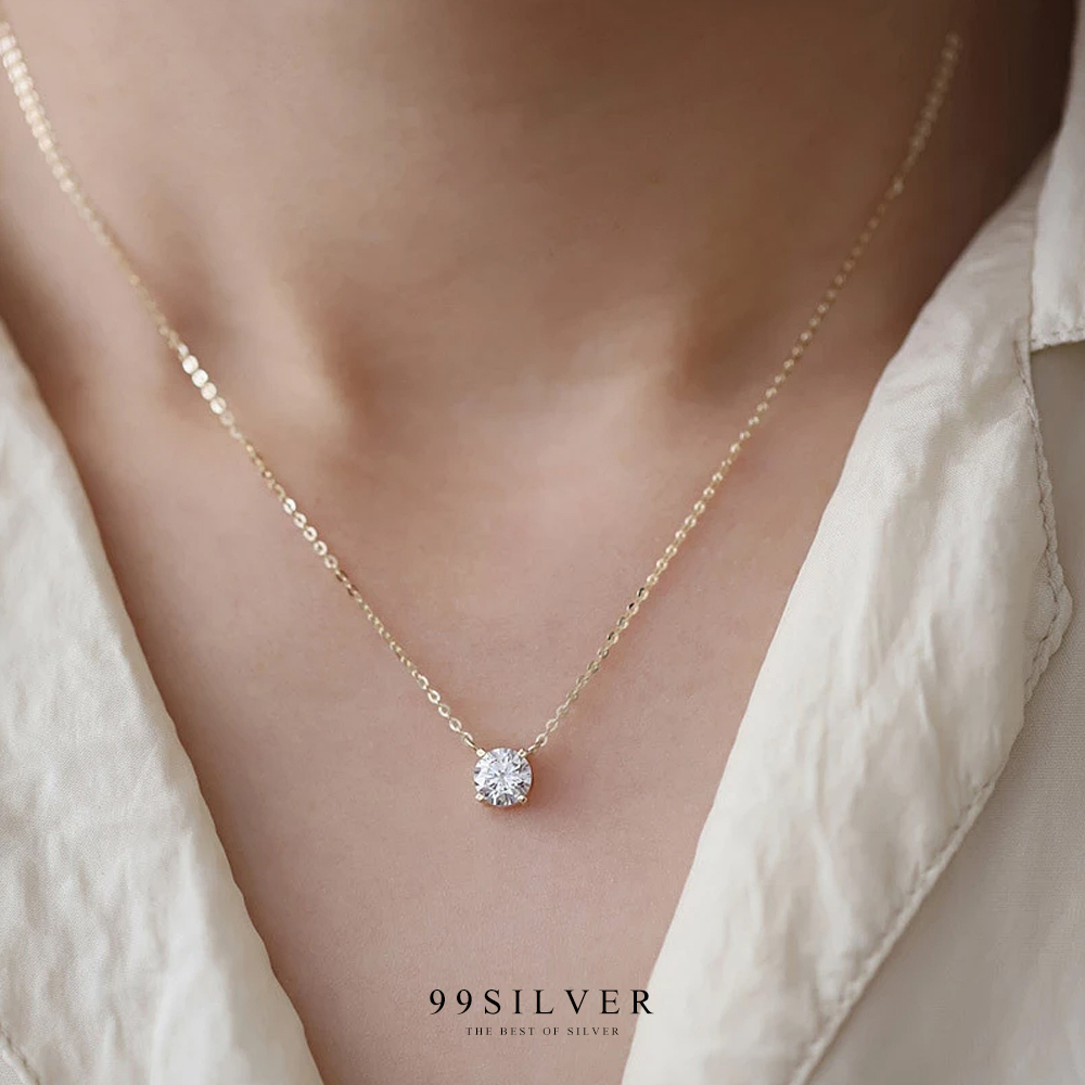 จี้เพชรเม็ดใหญ่ แบบเรียบ minimal ตัวสร้อยและจี้ชุบทอง 14K แท้สวยงาม