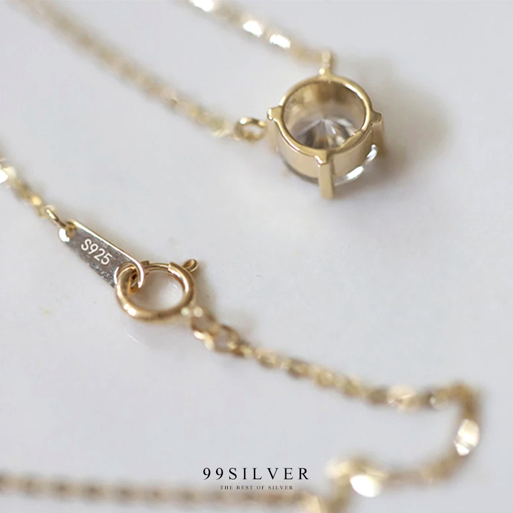 จี้เพชรเม็ดใหญ่ แบบเรียบ minimal ตัวสร้อยและจี้ชุบทอง 14K แท้สวยงาม