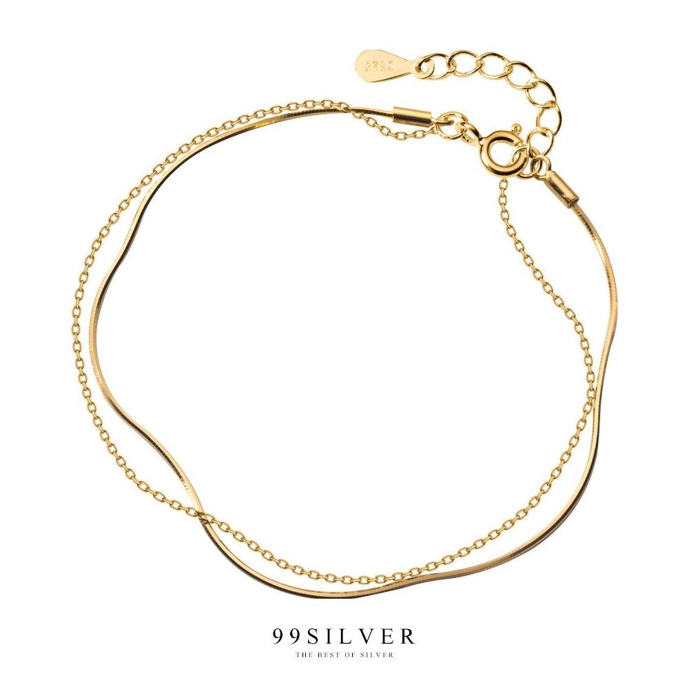 สร้อยข้อมือ Charm CROSS เป็นทรงโซ่จิ๋วสองเส้นใส่หวานๆตัวเรือนเงินแท้ชุบทอง