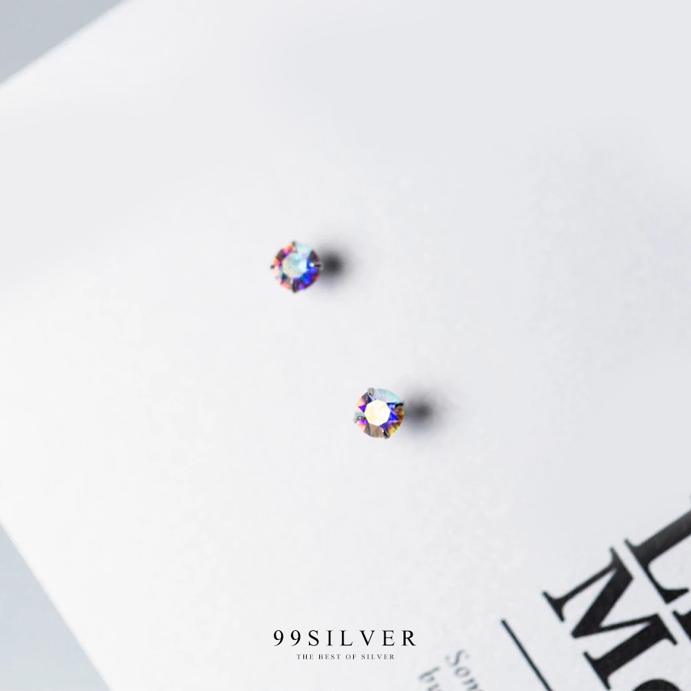 ต่างหู Rainbow Cubic Zirconia สีรุ้งน่ารัก ขนาดเพชร 4 มิลลิเมตร