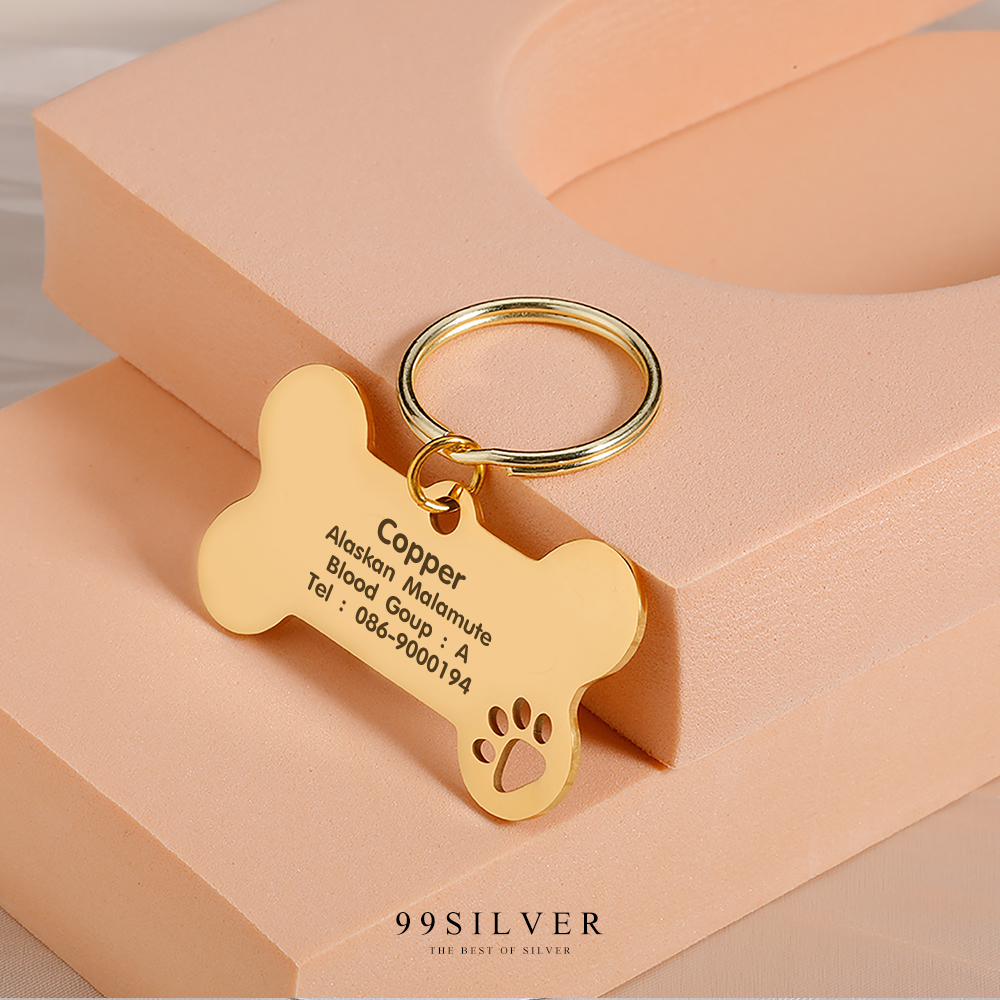 ป้ายชื่อหมา ป้ายห้อยคอน้องหมา สลักชื่อได้ งานเนื้อสแตนเลสหนาสวยแข็งแรง