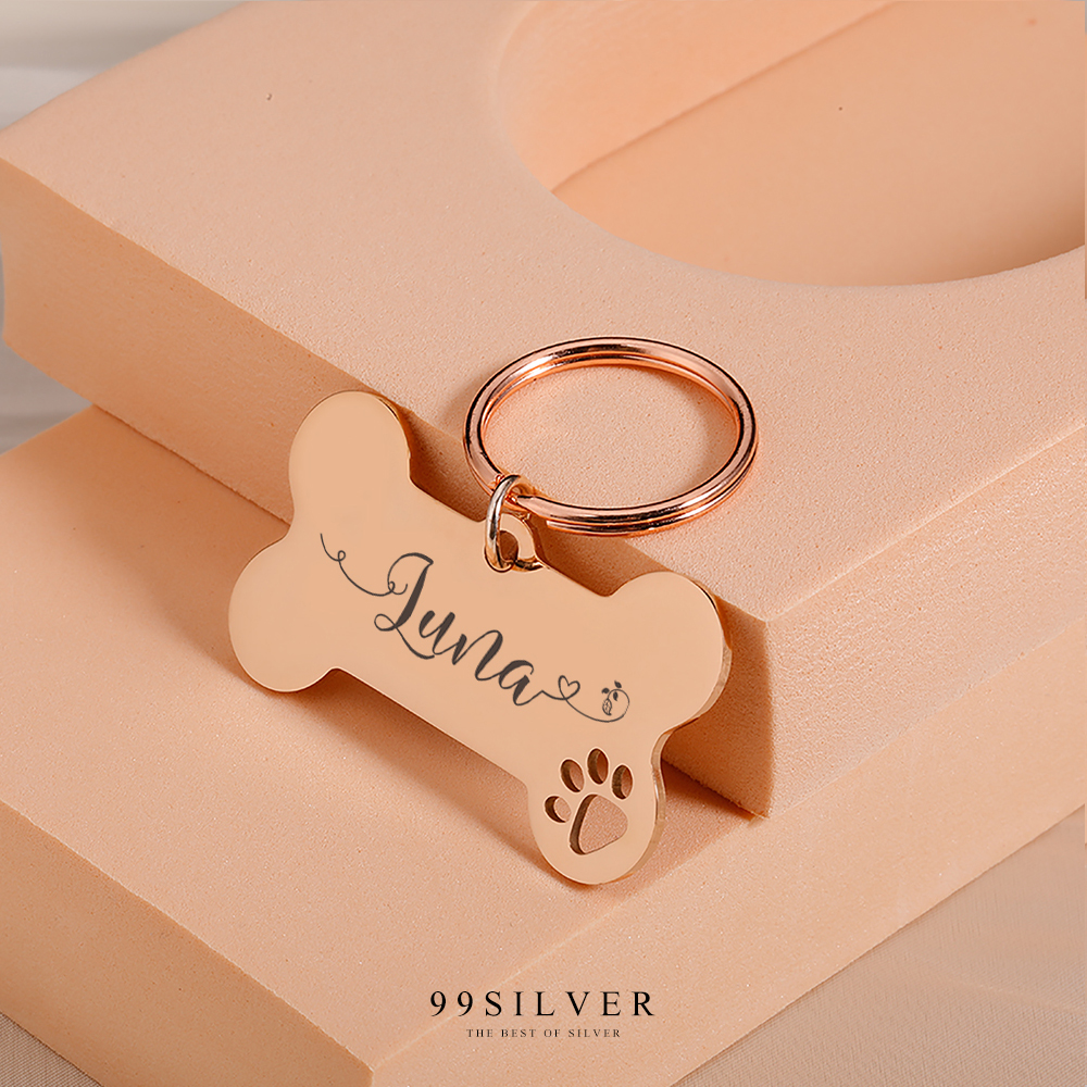 ป้ายชื่อหมา ป้ายห้อยคอน้องหมา สลักชื่อได้ งานเนื้อสแตนเลสหนาสวยแข็งแรง