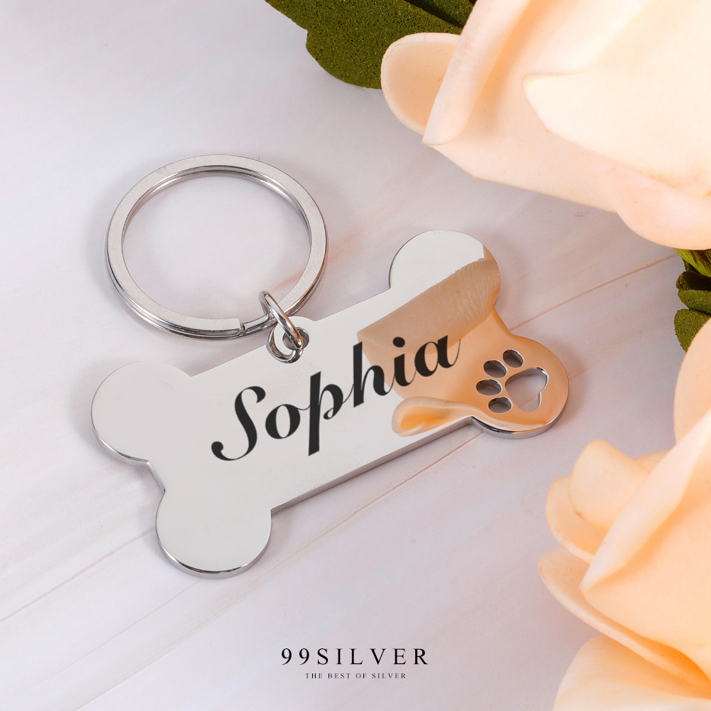 ป้ายชื่อหมา ป้ายห้อยคอน้องหมา สลักชื่อได้ งานเนื้อสแตนเลสหนาสวยแข็งแรง
