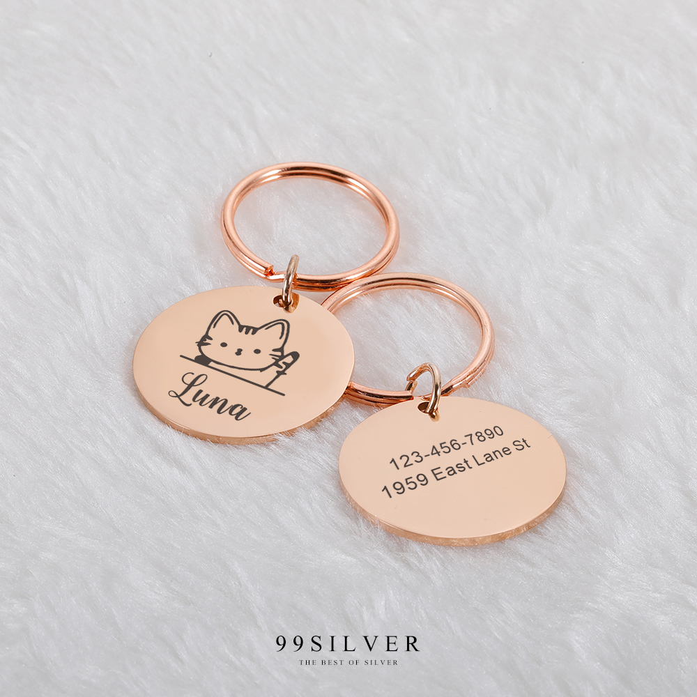 ป้ายห้อยคอสัตว์เลี้ยงแบบกลม สลักชื่อได้ งานเนื้อสแตนเลสหนาสวยแข็งแรง