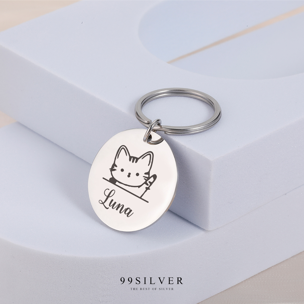 ป้ายห้อยคอสัตว์เลี้ยงแบบกลม สลักชื่อได้ งานเนื้อสแตนเลสหนาสวยแข็งแรง