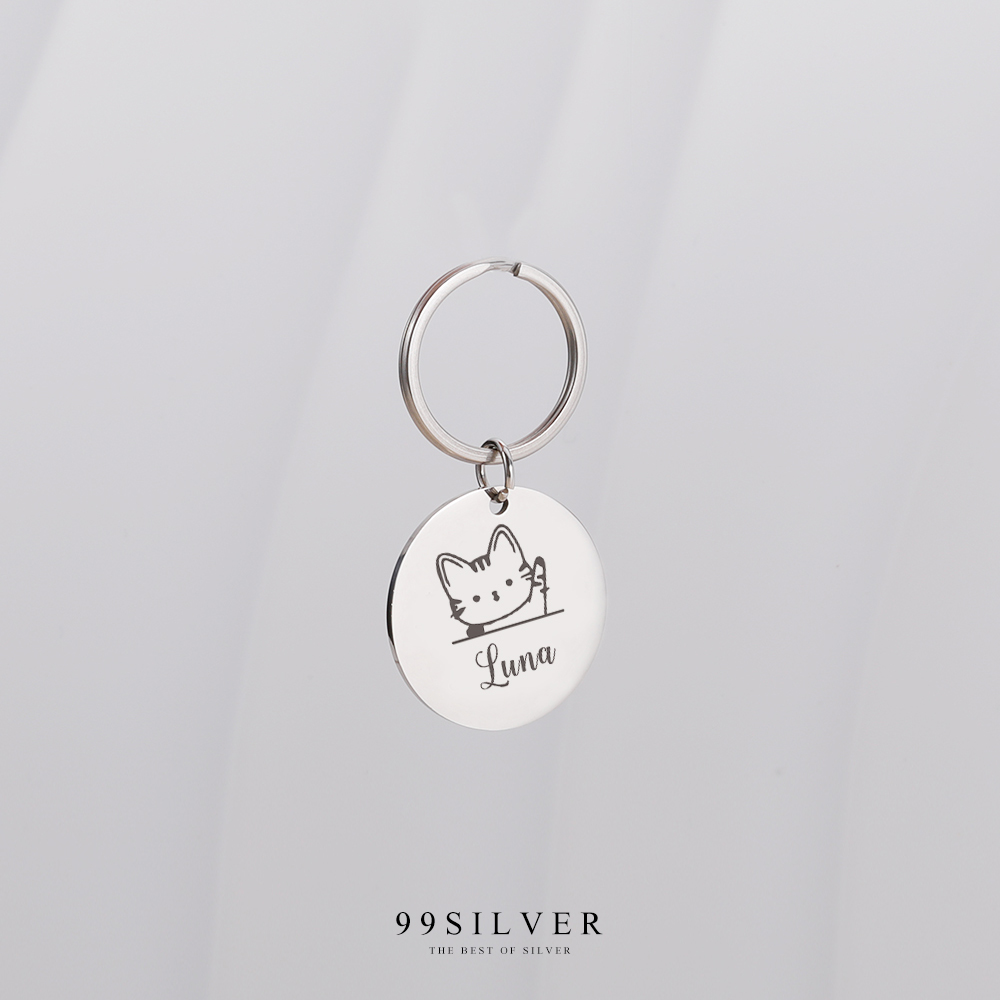 ป้ายห้อยคอสัตว์เลี้ยงแบบกลม สลักชื่อได้ งานเนื้อสแตนเลสหนาสวยแข็งแรง