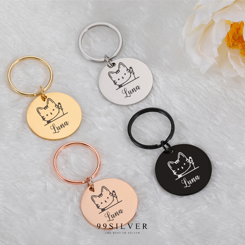 ป้ายห้อยคอสัตว์เลี้ยงแบบกลม สลักชื่อได้ งานเนื้อสแตนเลสหนาสวยแข็งแรง