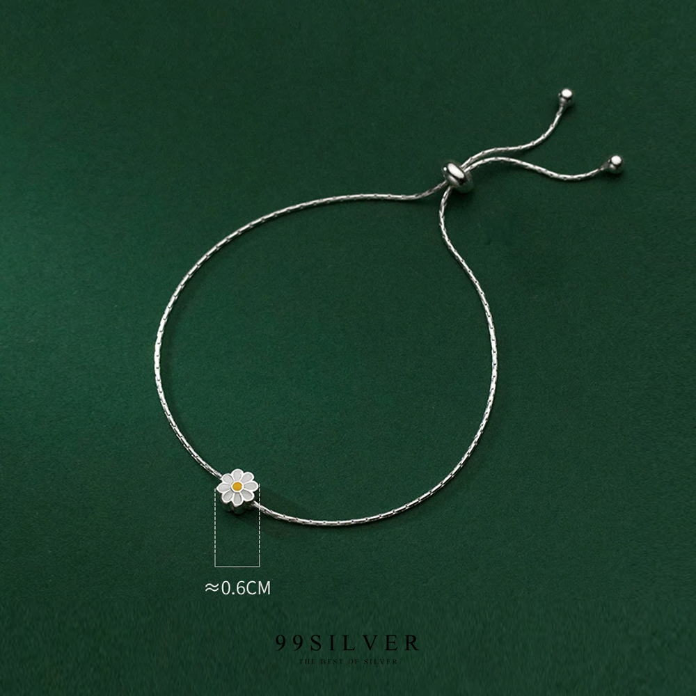 สร้อยข้อมือเงินแท้ประดับดอก Daisy ตัวสร้อยลายเกร็ด ตะขอแบบปรับระดับได้