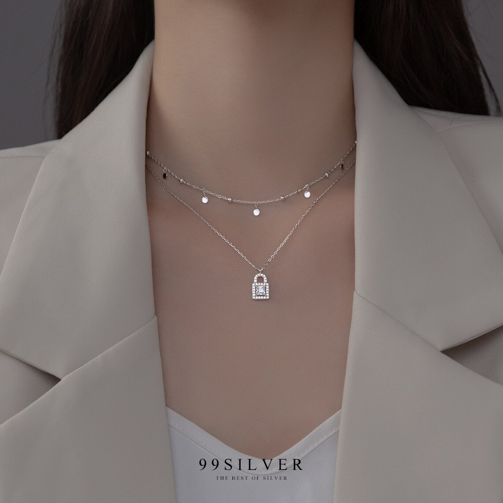 Set สร้อยคอ Clavicle Chain จี้กลมรอบเส้น พร้อมสร้อยคอแม่กุญแจประดับเพชร