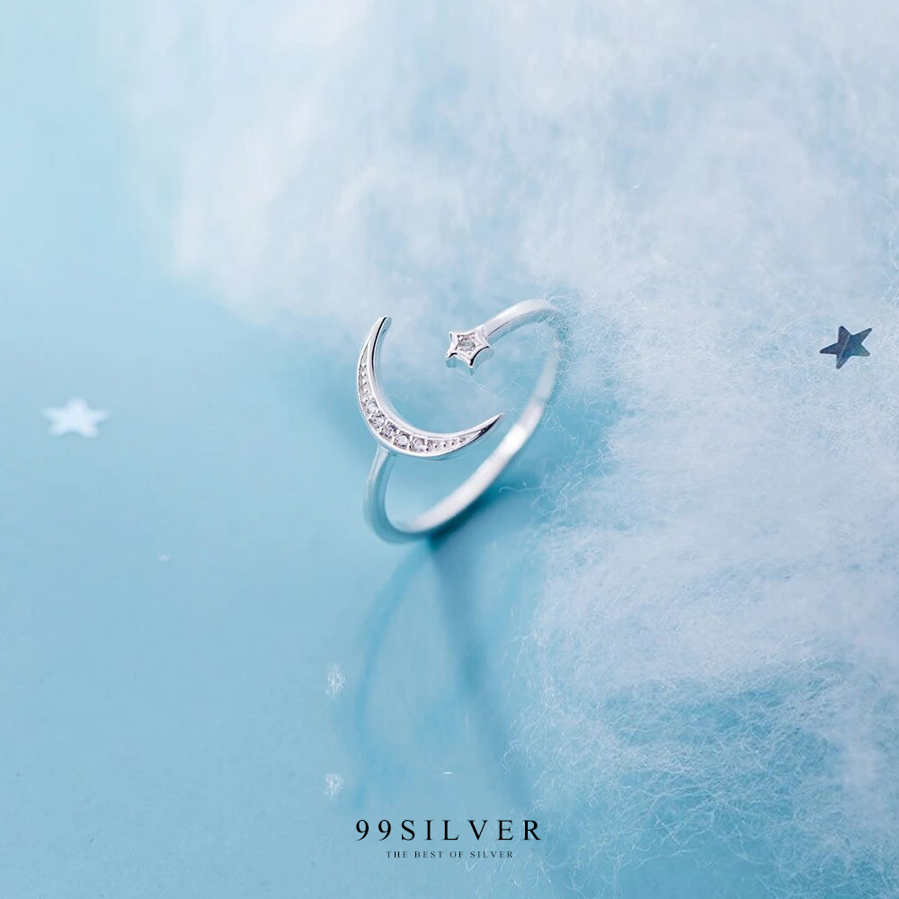 แหวน Moon and Star ดาวเคียงเดือน ประดับเพชรเล็กๆใส่ง่ายแบบ Free size