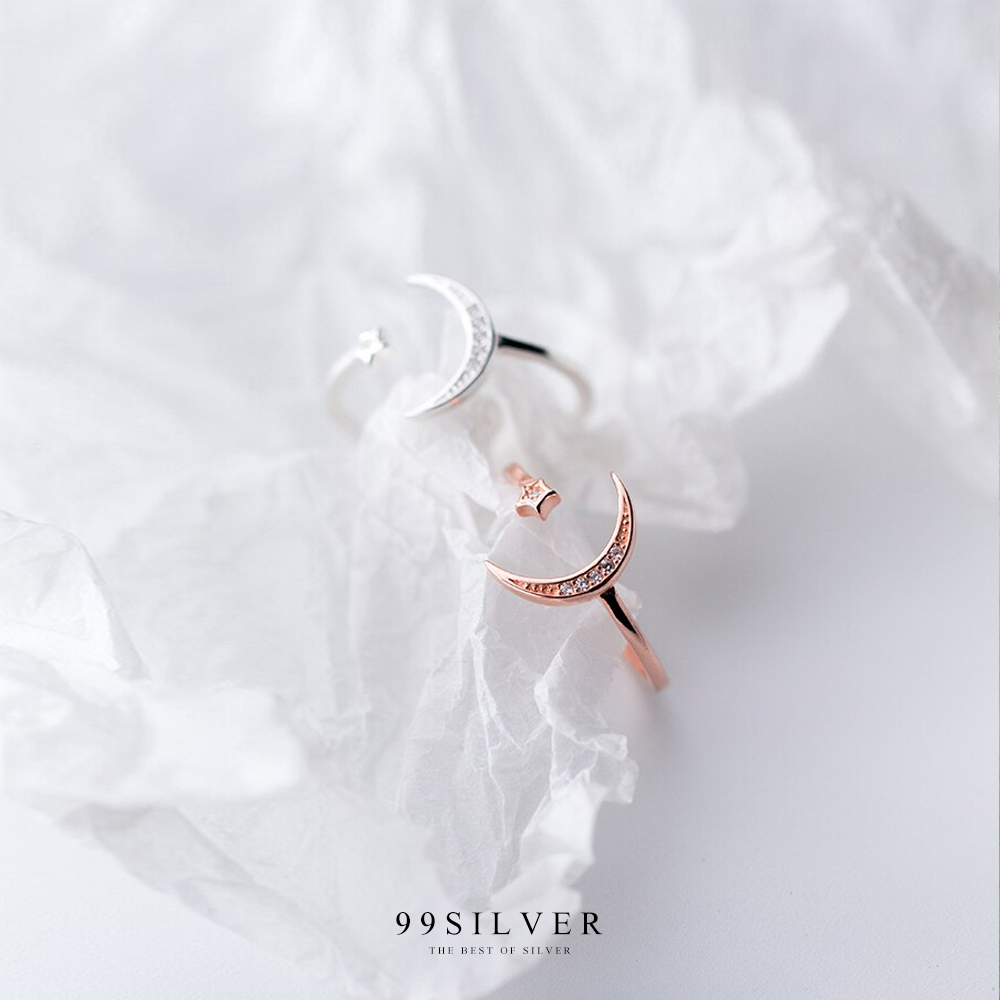 แหวน Moon and Star ดาวเคียงเดือน ประดับเพชรเล็กๆใส่ง่ายแบบ Free size