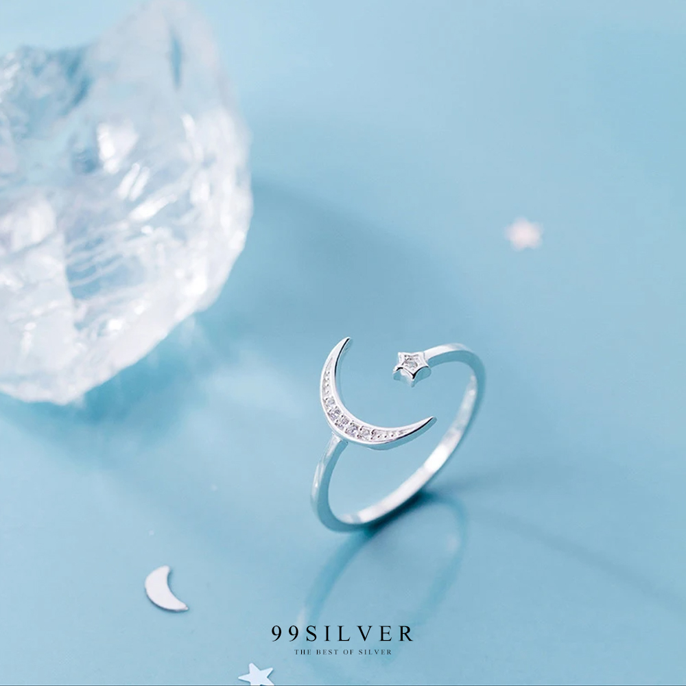 แหวน Moon and Star ดาวเคียงเดือน ประดับเพชรเล็กๆใส่ง่ายแบบ Free size