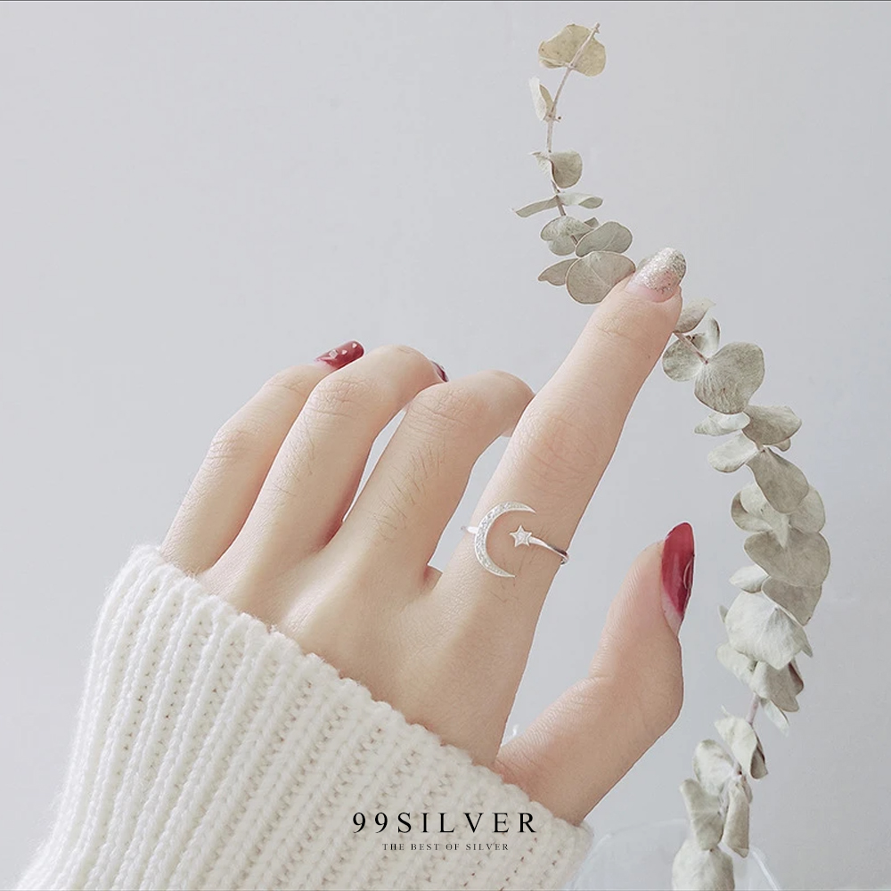 แหวน Moon and Star ดาวเคียงเดือน ประดับเพชรเล็กๆใส่ง่ายแบบ Free size