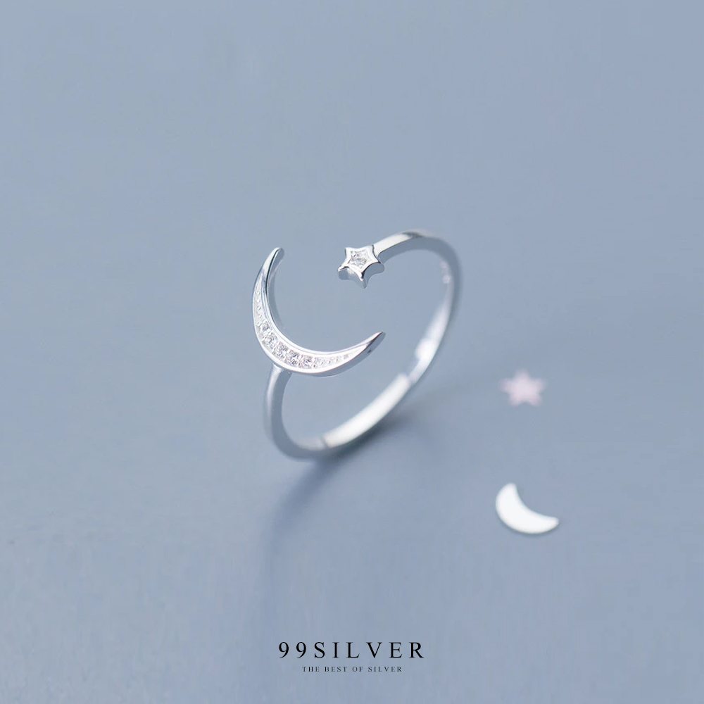 แหวน Moon and Star ดาวเคียงเดือน ประดับเพชรเล็กๆใส่ง่ายแบบ Free size