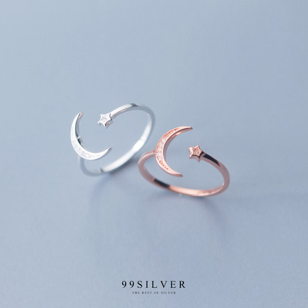 แหวน Moon and Star ดาวเคียงเดือน ประดับเพชรเล็กๆใส่ง่ายแบบ Free size