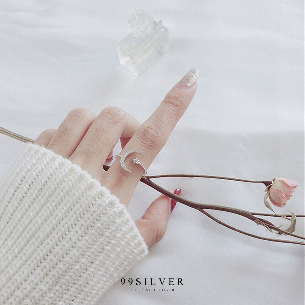 แหวน Moon and Star ดาวเคียงเดือน ประดับเพชรเล็กๆใส่ง่ายแบบ Free size