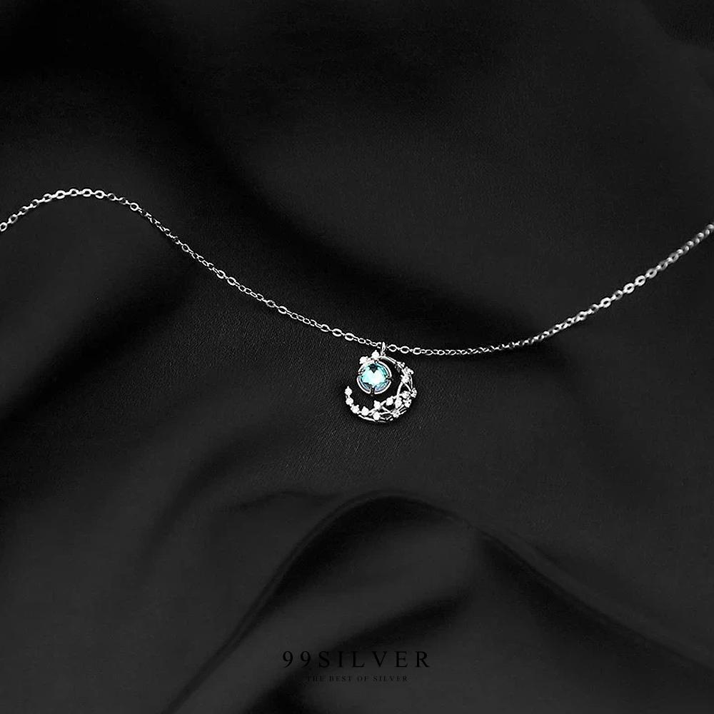 จี้พระจัทร์และดวงดาว เงินแท้่ชุบพิ้งโกล ประดับเม็ดกลางด้วย Moon Stone แท้