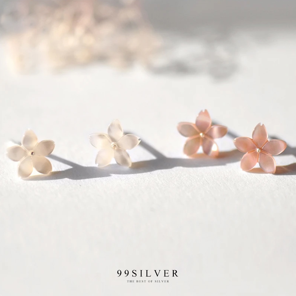  ต่างหูดอกซากุระ  Cherry Blossom สีชมพูหวานๆ ตัวดอกทำจากมุก