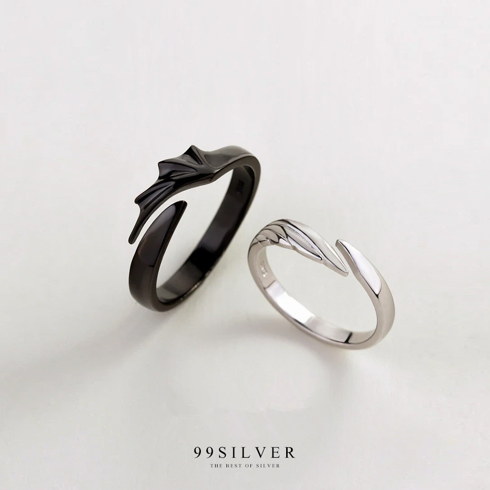 แหวนคู่รัก Angel Versus Demon Wings เรือนทองคำขาวและดำ Black Gold