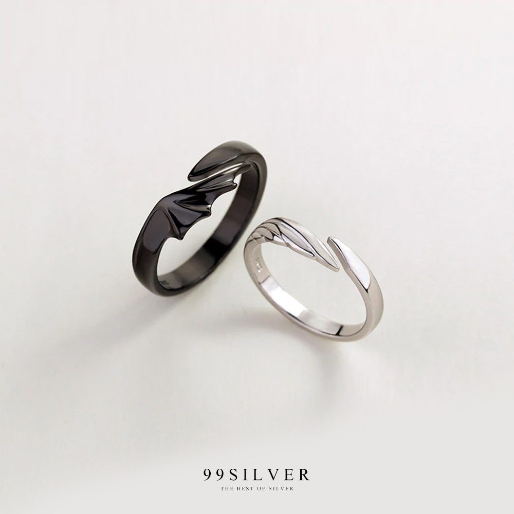 แหวนคู่รัก Angel Versus Demon Wings เรือนทองคำขาวและดำ Black Gold