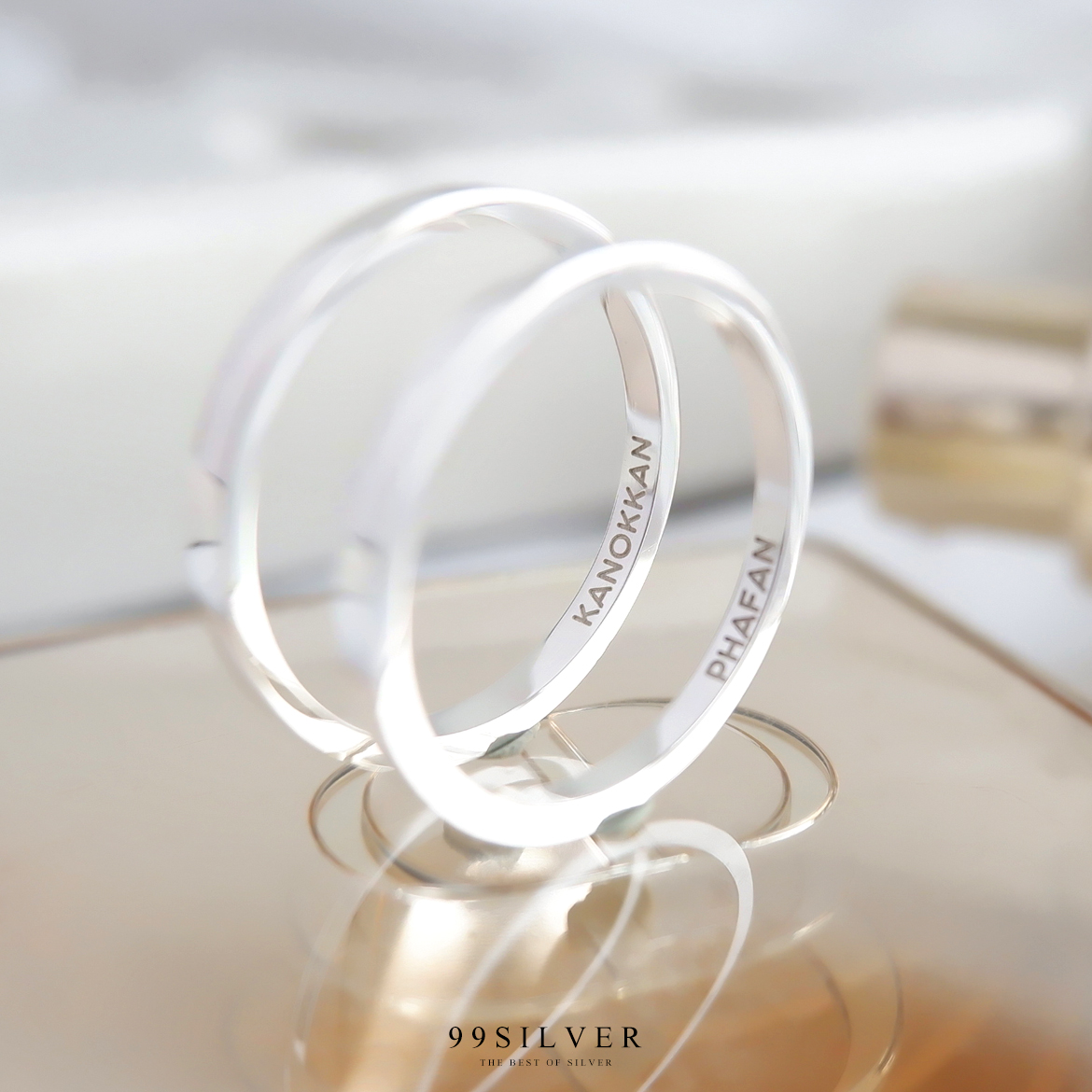 Set แหวนคู่รักชายหญิง เงินแท้รุ่นมาตรฐาน หน้ากว้าง 2 และ 2 มิลลิเมตร