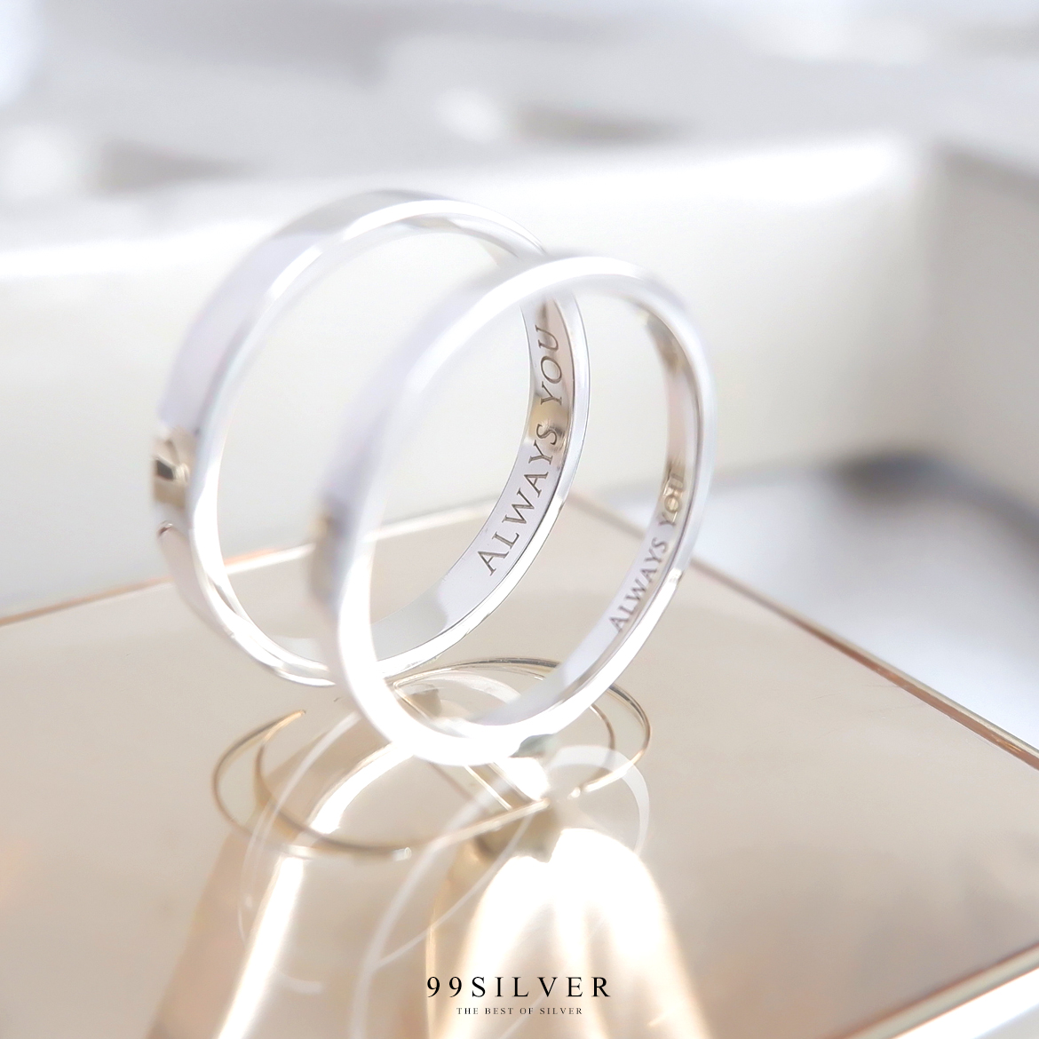 Set แหวนคู่รักชายหญิง เงินแท้รุ่นมาตรฐาน หน้ากว้าง 2 และ 2 มิลลิเมตร