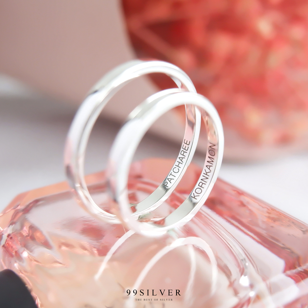 Set แหวนคู่รักชายหญิง เงินแท้รุ่นมาตรฐาน หน้ากว้าง 2 และ 2 มิลลิเมตร