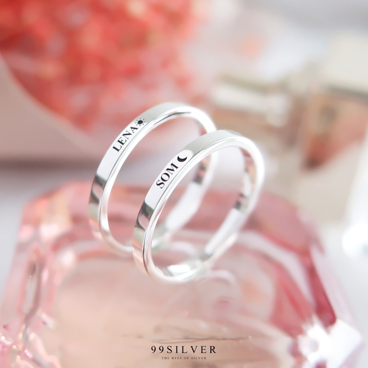 Set แหวนคู่รักชายหญิง เงินแท้รุ่นมาตรฐาน หน้ากว้าง 2 และ 2 มิลลิเมตร