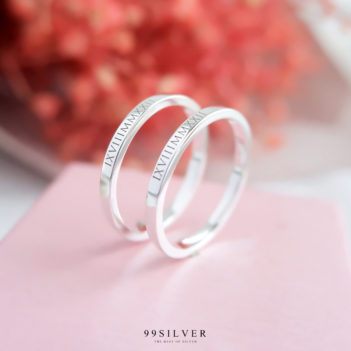 Set แหวนคู่รักชายหญิง เงินแท้รุ่นมาตรฐาน หน้ากว้าง 2 และ 2 มิลลิเมตร