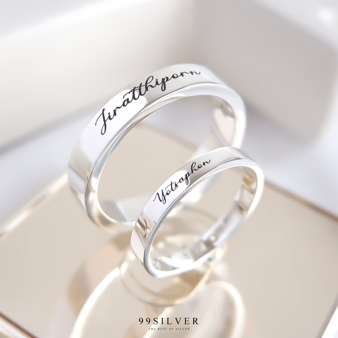 Set แหวนคู่รักชายหญิง เงินแท้รุ่นมาตรฐาน หน้ากว้าง 3 และ 4 มิลลิเมตร