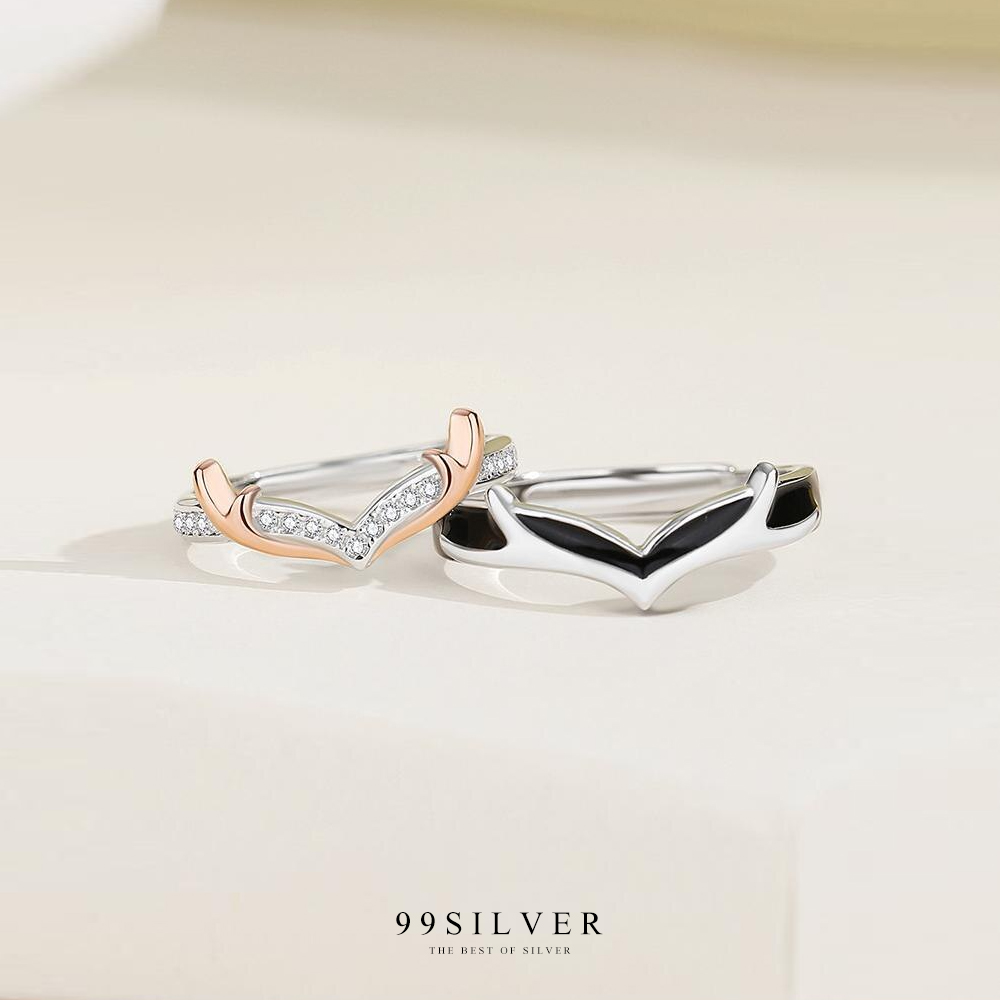 แหวนเขากวางคู่รัก Antlers of love อยู่เป็นคู่กันไปตลอดกาล วงผู้หญิงเคลือบโรสโกลน่ารัก
