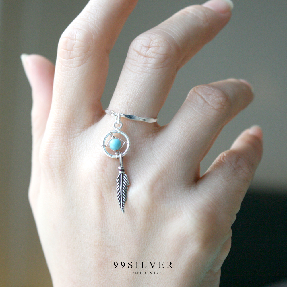 แหวนดรีมแคชเชอร์ ตาข่ายดักฝันร้ายตัวเรือนเงินแท้ร้อยลูกปัดหิน