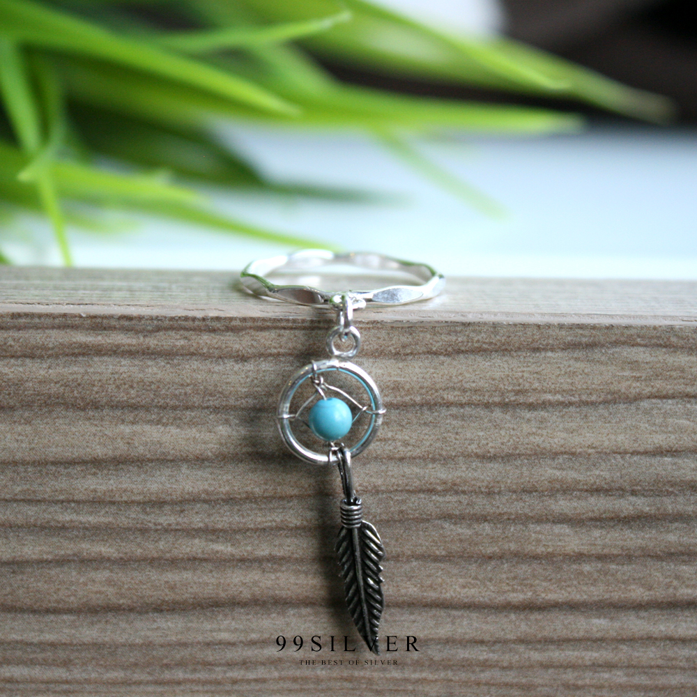 แหวนดรีมแคชเชอร์ ตาข่ายดักฝันร้ายตัวเรือนเงินแท้ร้อยลูกปัดหิน