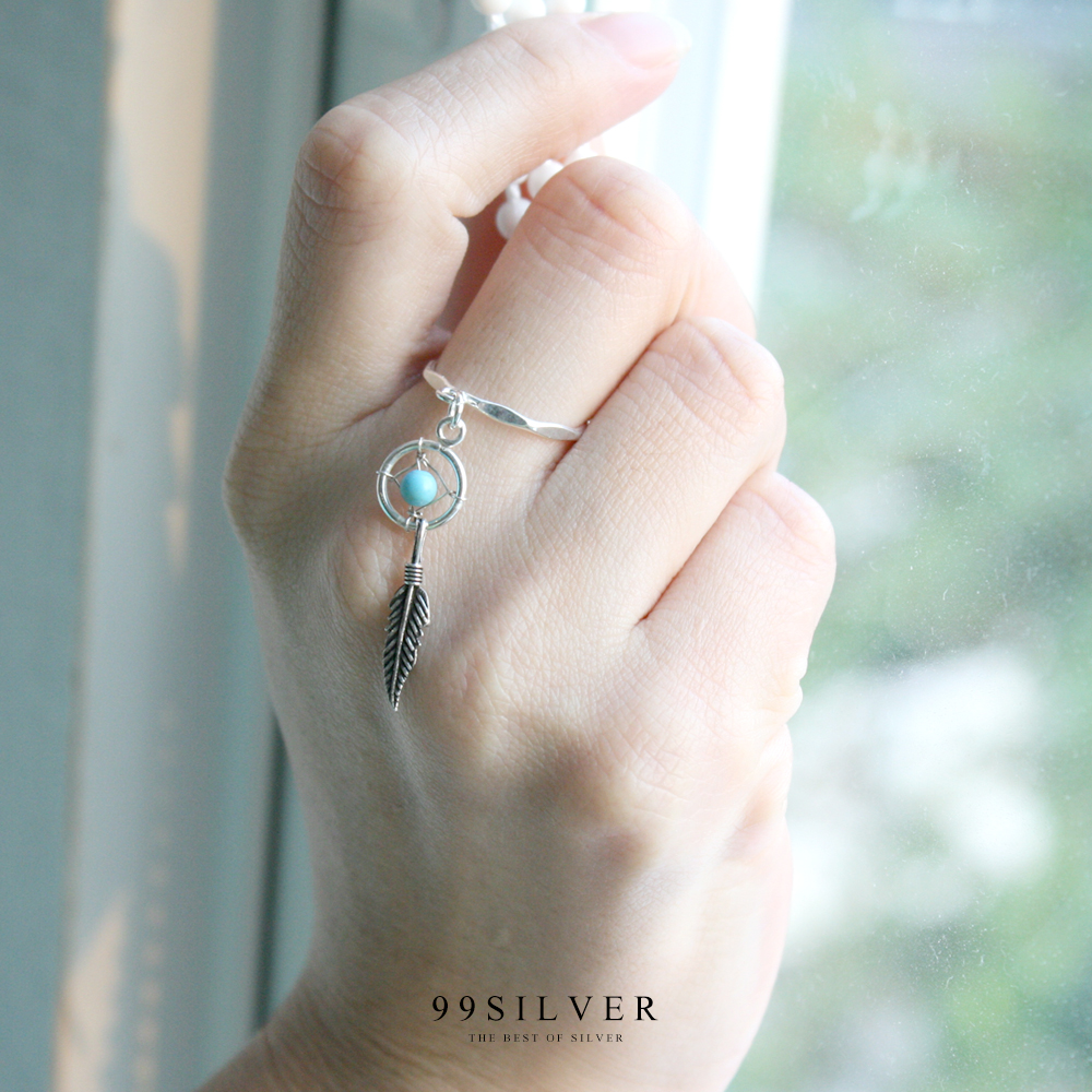 แหวนดรีมแคชเชอร์ ตาข่ายดักฝันร้ายตัวเรือนเงินแท้ร้อยลูกปัดหิน