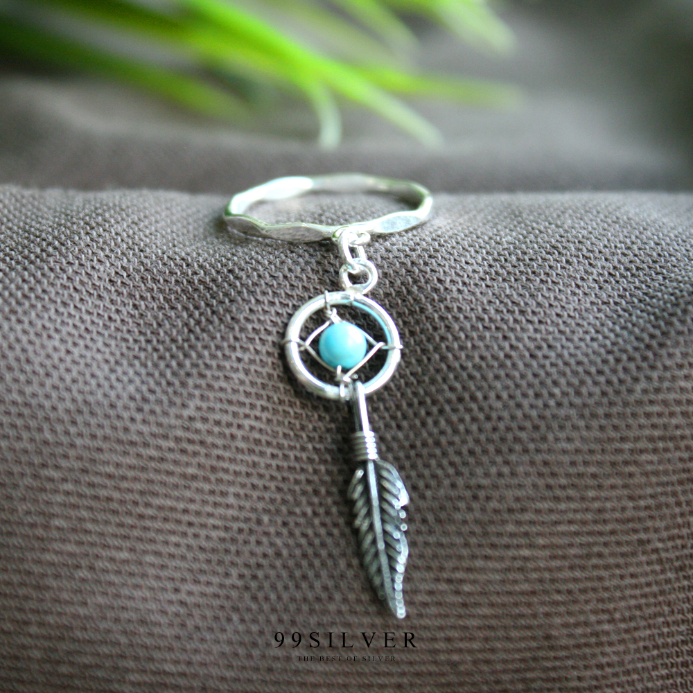 แหวนดรีมแคชเชอร์ ตาข่ายดักฝันร้ายตัวเรือนเงินแท้ร้อยลูกปัดหิน