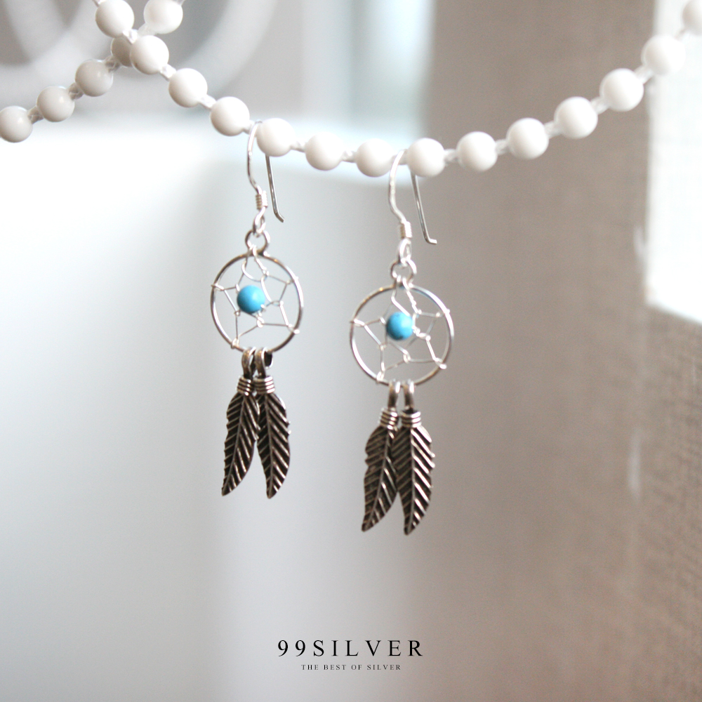 ต่างหูดรีมแคชเชอร์ ตาข่ายดักฝันร้ายตัวเรือนเงินแท้ร้อยลูกปัดหิน