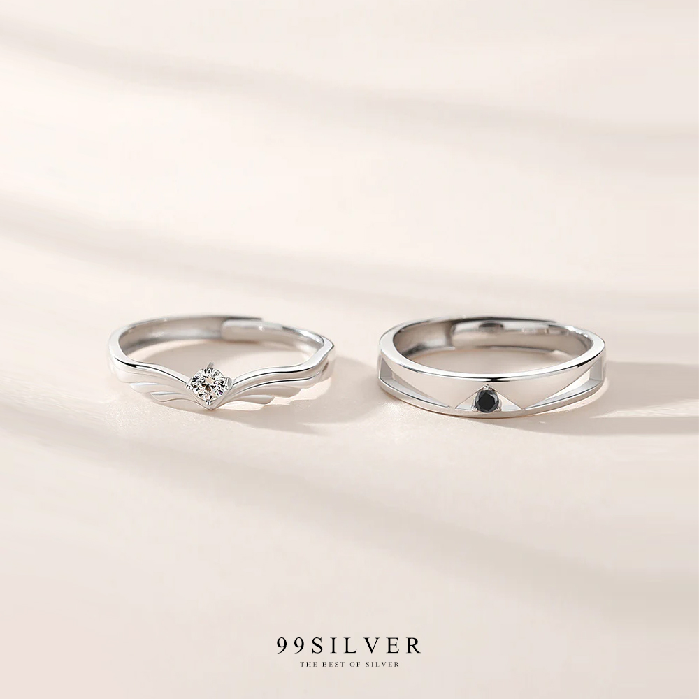 แหวนคู่รัก Angle Wing And Tuxedo ตัวเรือนเงินแท้ปรับขนาดได้