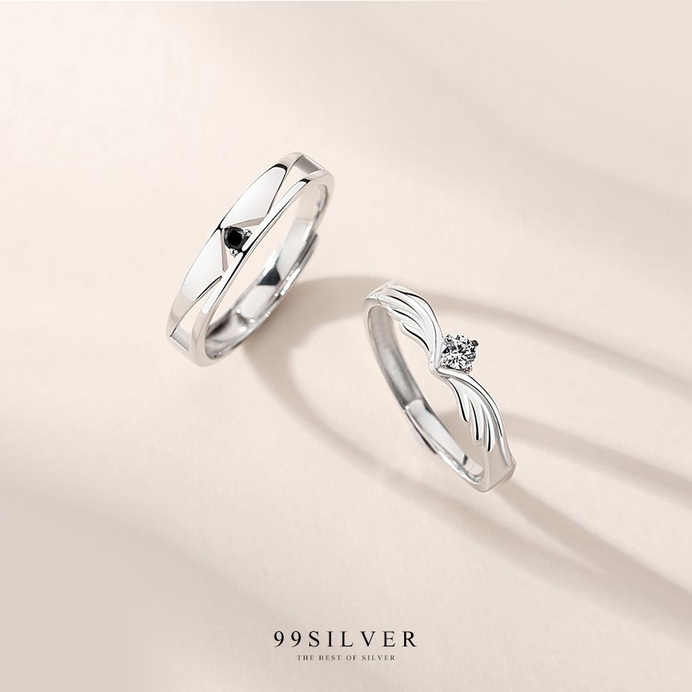 แหวนคู่รัก Angle Wing And Tuxedo ตัวเรือนเงินแท้ปรับขนาดได้