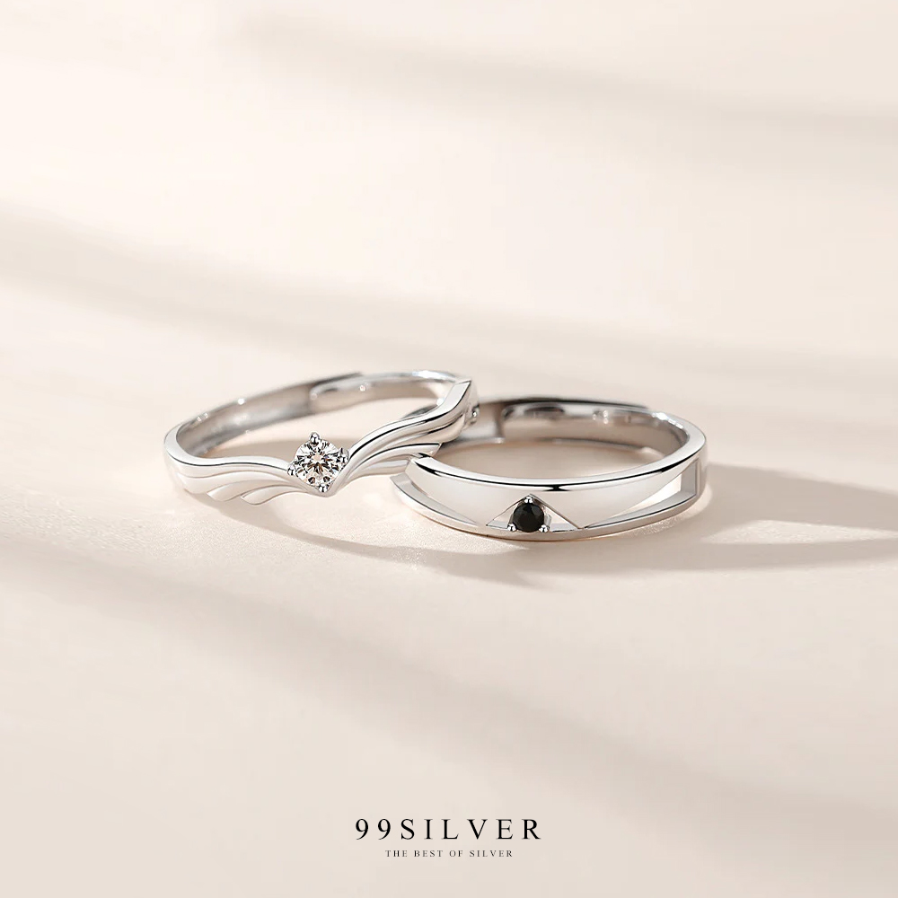 แหวนคู่รัก Angle Wing And Tuxedo ตัวเรือนเงินแท้ปรับขนาดได้
