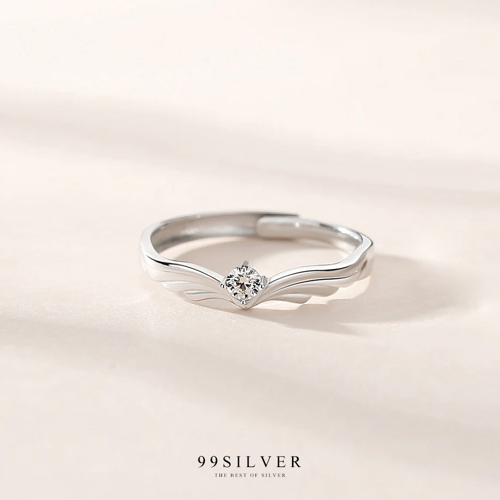 แหวนคู่รัก Angle Wing And Tuxedo ตัวเรือนเงินแท้ปรับขนาดได้