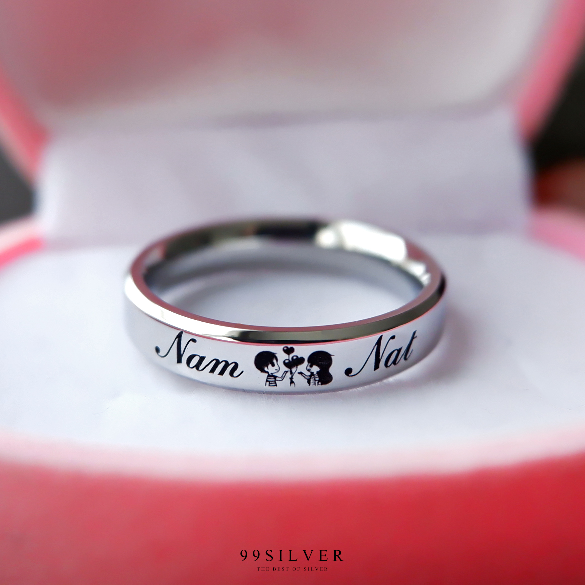 แหวนสแตนเลสแท้หน้ากว้าง 4 มิลลิเมตร ขอบลดมุมตัดสวยงาม ตัวเรือนสีเงินเงา