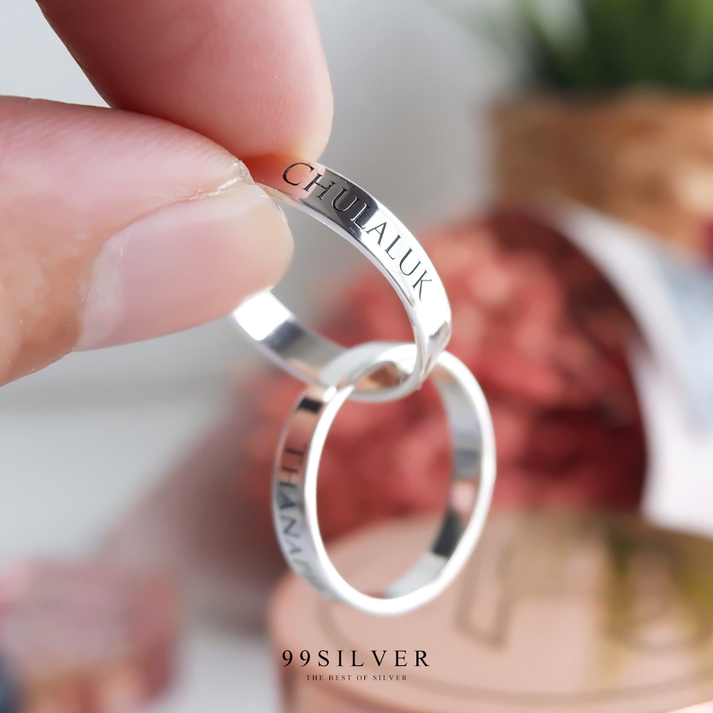 แหวนเงินแท้หน้าเรียบ แบบคล้องติดกันเชื่อมสนิทไร้รอยต่อ หน้าแหวนกว้าง 4 มิลลิเมตร