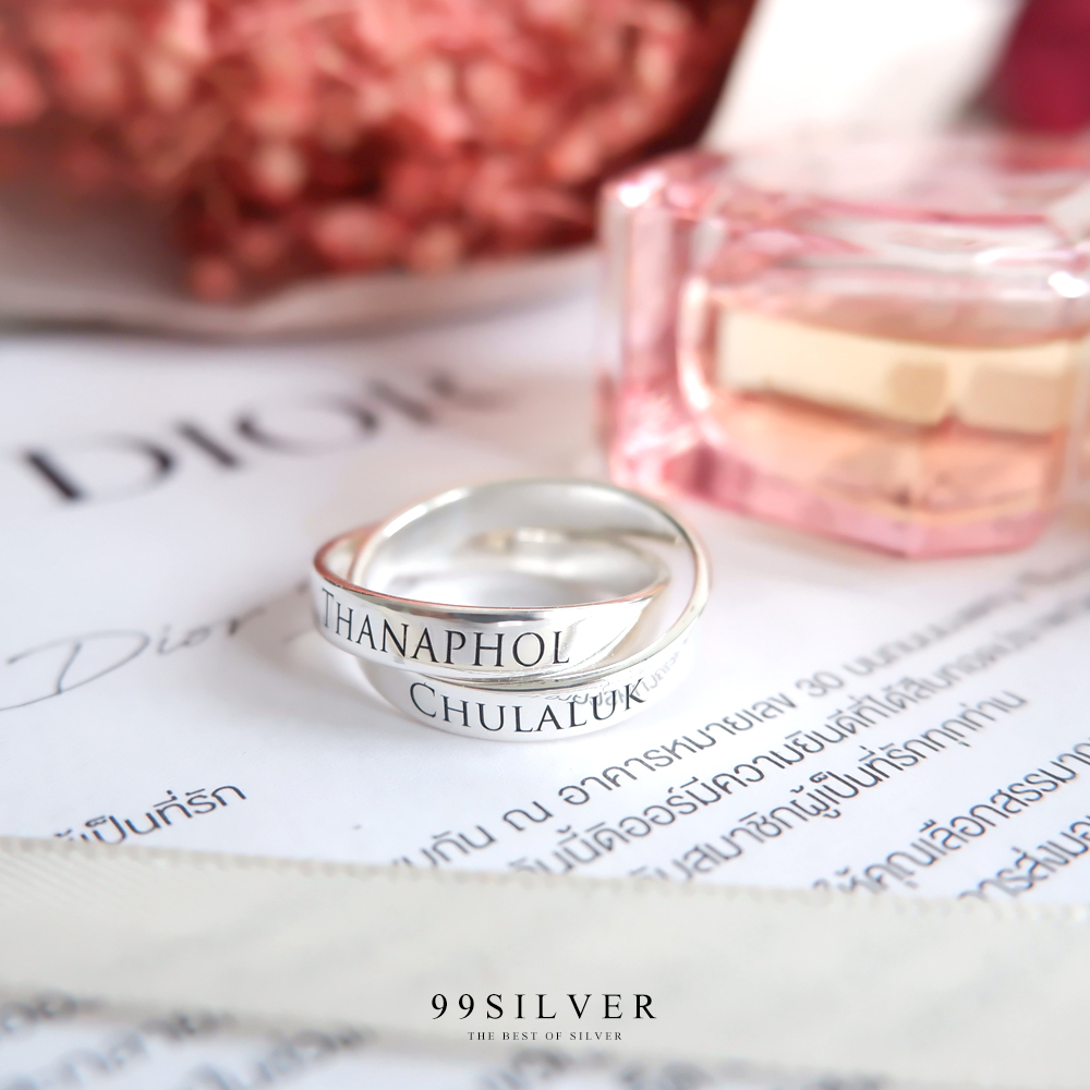 แหวนเงินแท้หน้าเรียบ แบบคล้องติดกันเชื่อมสนิทไร้รอยต่อ หน้าแหวนกว้าง 4 มิลลิเมตร