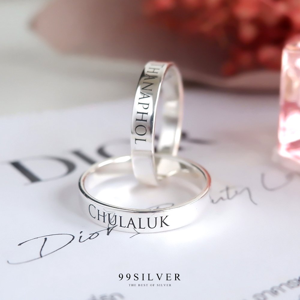 แหวนเงินแท้หน้าเรียบ แบบคล้องติดกันเชื่อมสนิทไร้รอยต่อ หน้าแหวนกว้าง 4 มิลลิเมตร