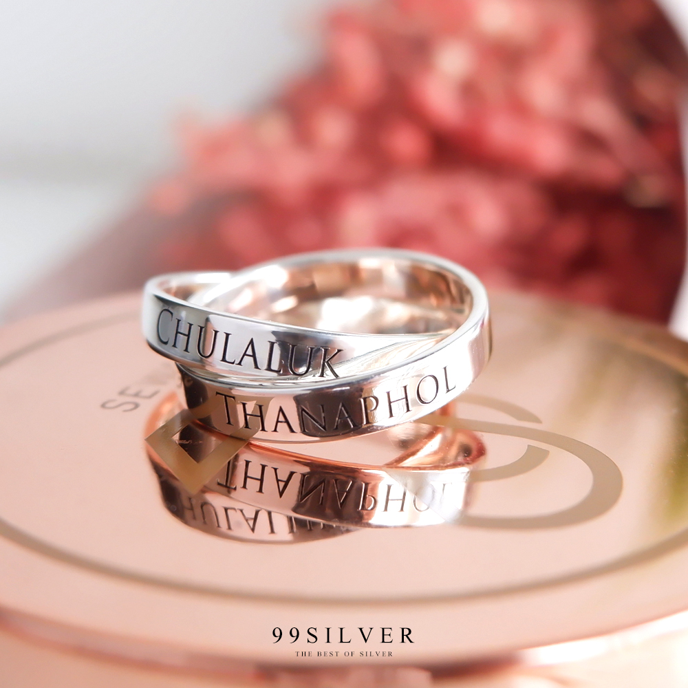 แหวนเงินแท้หน้าเรียบ แบบคล้องติดกันเชื่อมสนิทไร้รอยต่อ หน้าแหวนกว้าง 4 มิลลิเมตร