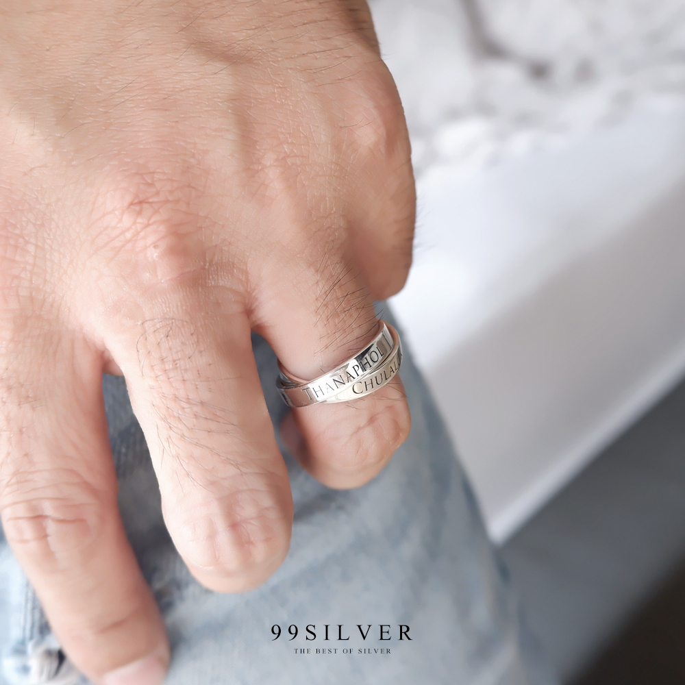 แหวนเงินแท้หน้าเรียบ แบบคล้องติดกันเชื่อมสนิทไร้รอยต่อ หน้าแหวนกว้าง 4 มิลลิเมตร