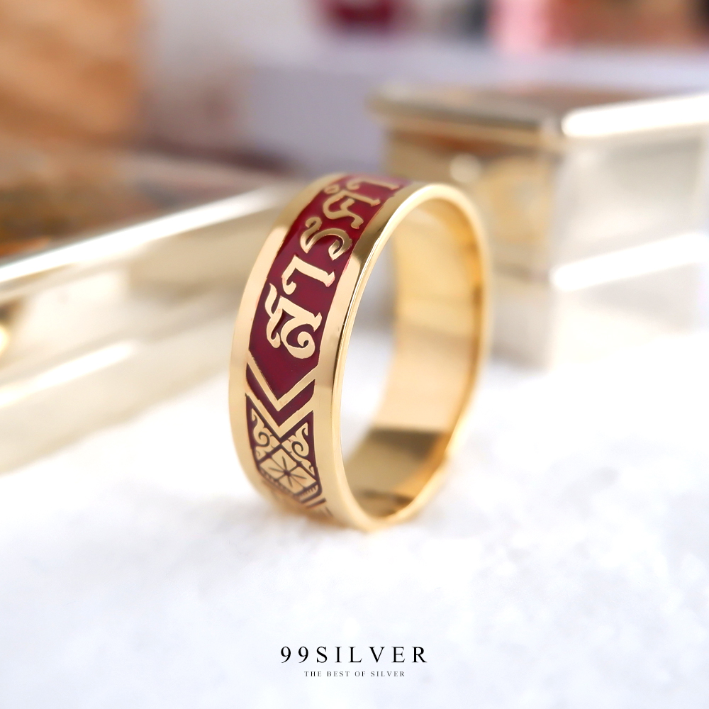 แหวนนามสกุลเงินแท้เคลือบทอง,พิ้งค์โกล,ไวท์โกล หน้า 8-10 มิลลิเมตร ผิวเรียบ พื้นหลังลงยา